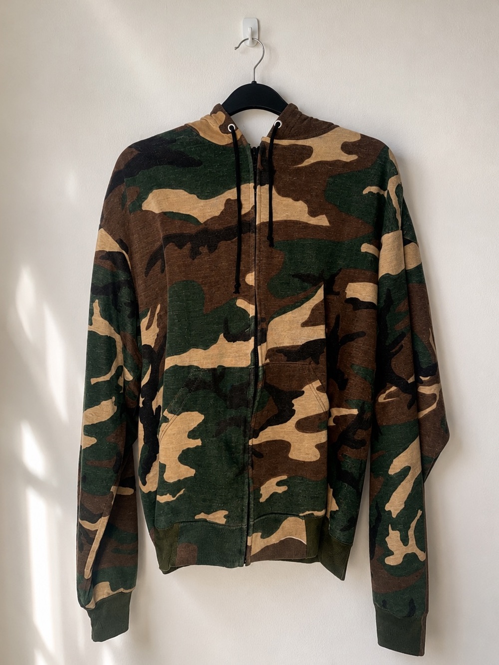 Men's Camouflage Zip-Up Sweater Hoodie - Green/Brown Camo
